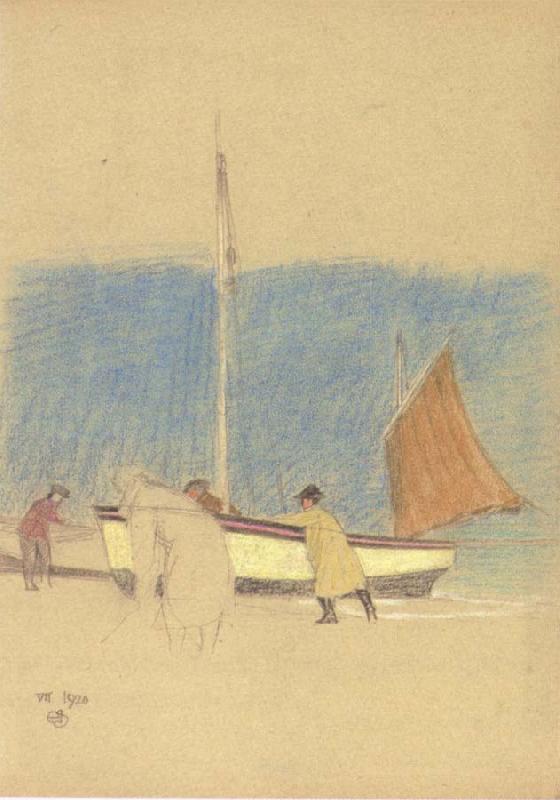 Joseph E.Southall Fishermen and Boat on the Shore